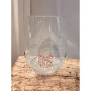 New Pink Bow Tie Girly Acrylic Stemless Wine Glass 3D Party Drinking Cup